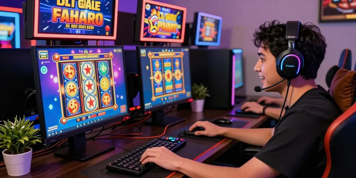 Player enjoying slot gacor games in modern online gambling setup with vibrant graphics.