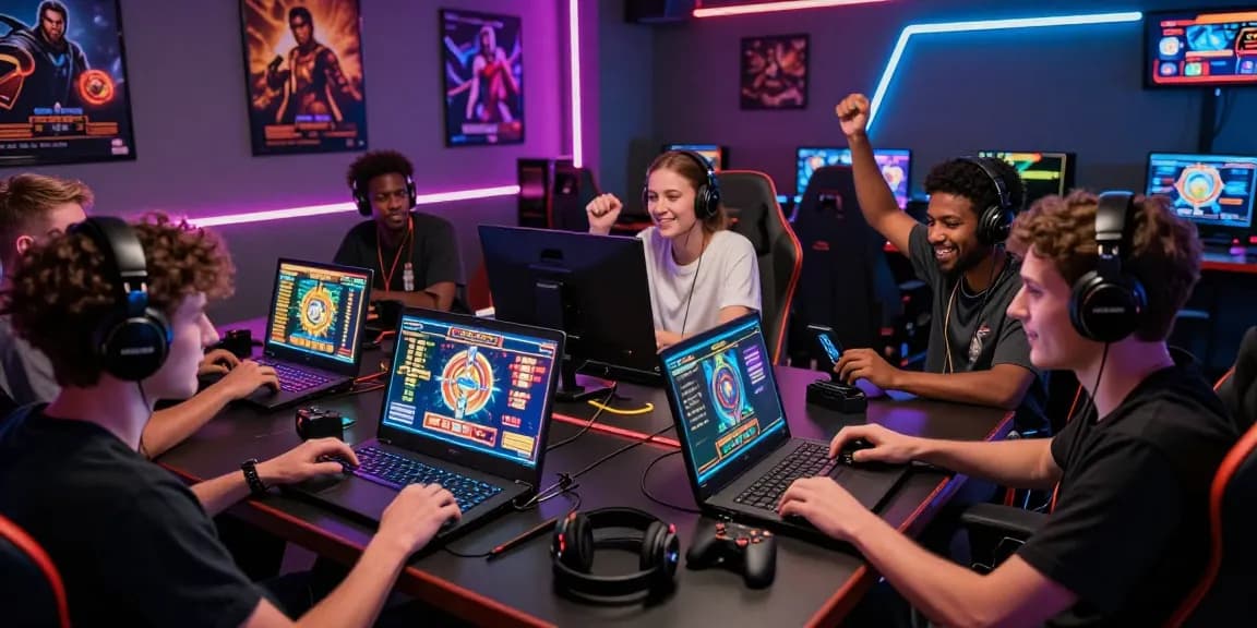 Exciting gaming scene with players enjoying garuda303 online slot games in a vibrant lounge atmosphere