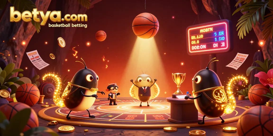Experience thrilling betya.com basketball betting action in a vibrant cave casino illuminated by glowworms.
