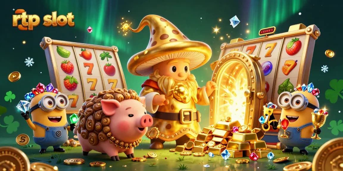 Experience the thrill of rtp slot games with a vibrant 3D illustration of magical treasures.