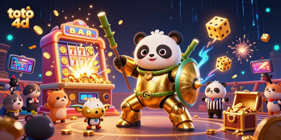 Play toto 4d as a cartoon panda in a vibrant 3D casino scene filled with jackpot excitement.