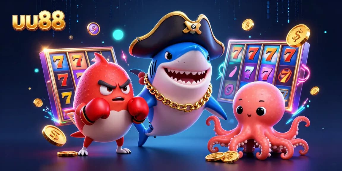 Play exciting games and win at uu88, experiencing vibrant casino fun with thrilling characters and colorful slot machines.