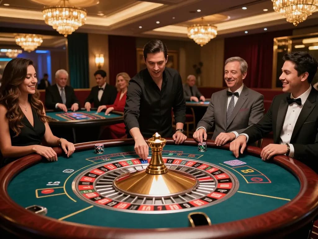 Nohu90 live casino experience with players at roulette table enjoying their game.