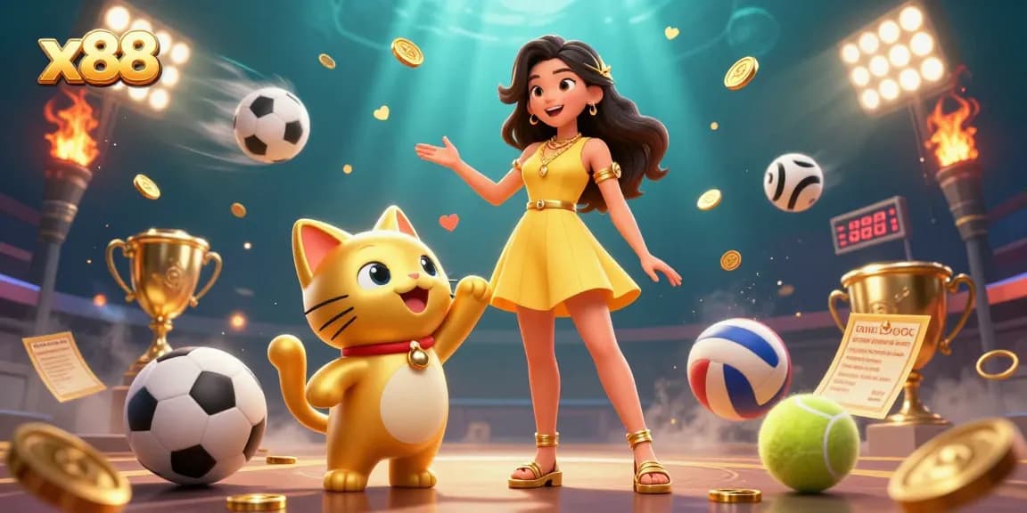 Experience exciting wins with x88 at this vibrant online casino illustration showcasing a lucky Asian woman.