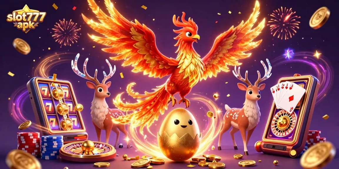 Enjoy exciting wins with slot777 apk, featuring vibrant phoenix characters amid dazzling casino elements.