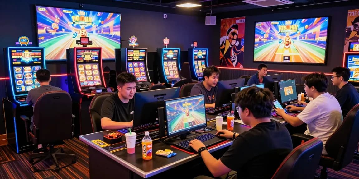 Exciting online gaming tournament scene with players at garuda303 slot games.