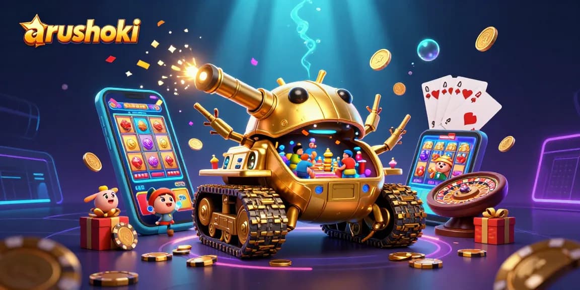 Permainan kasino arushoki dalam ilustrasi 3D yang menarik dengan elemen menarik dan menyenangkan.