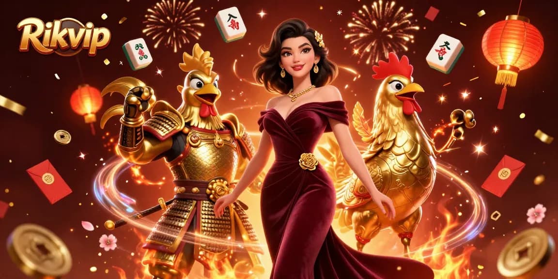 Experience exhilarating gaming action at Rikvip with vibrant casino illustrations and dynamic elements.