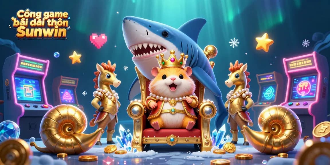 Cổng game bài đổi thưởng Sunwin showcases a vibrant underwater casino scene with engaging game elements and characters.