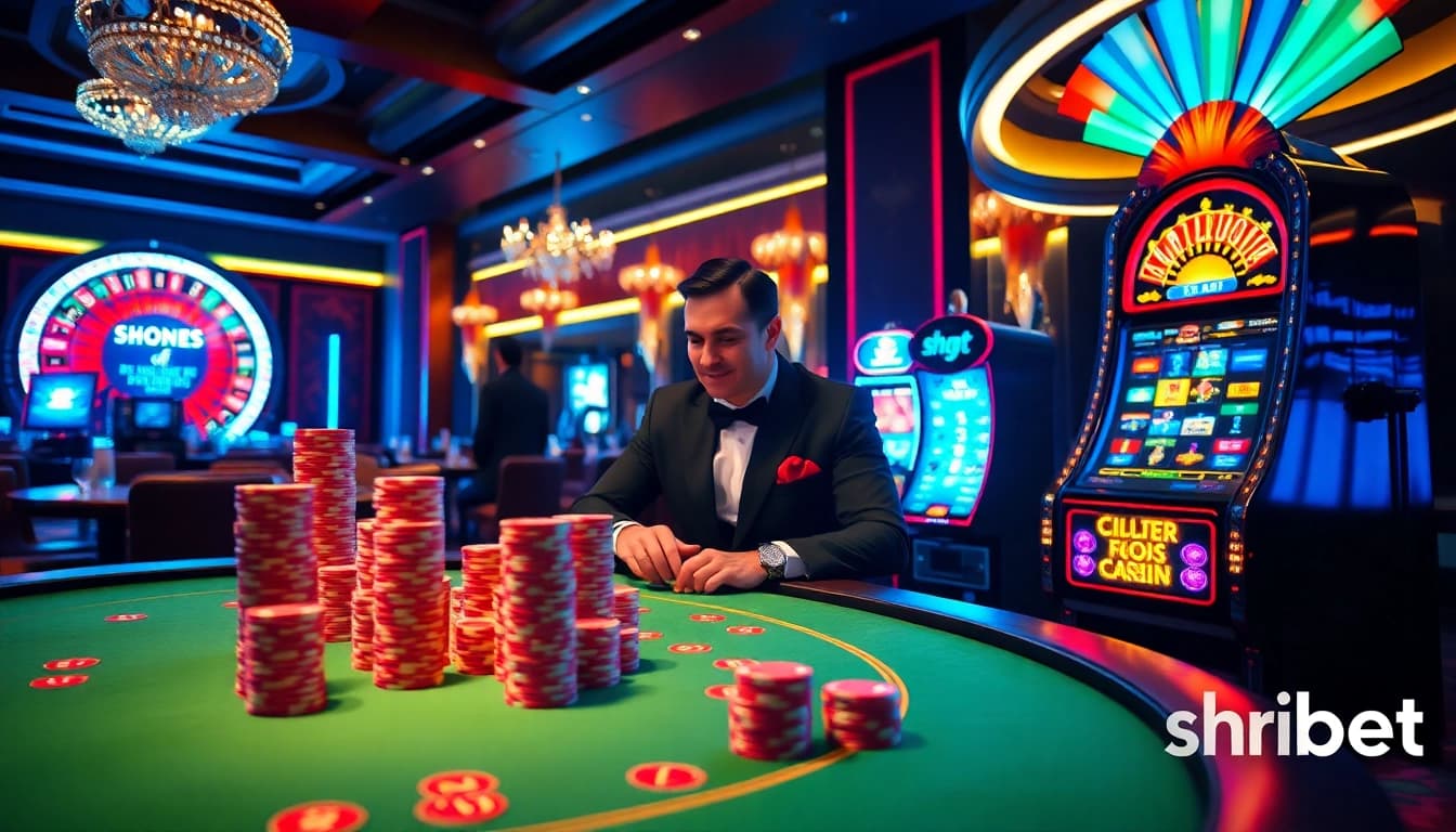 Experience the thrill of shbet gaming at a luxurious casino with vibrant tables and exciting gameplay.