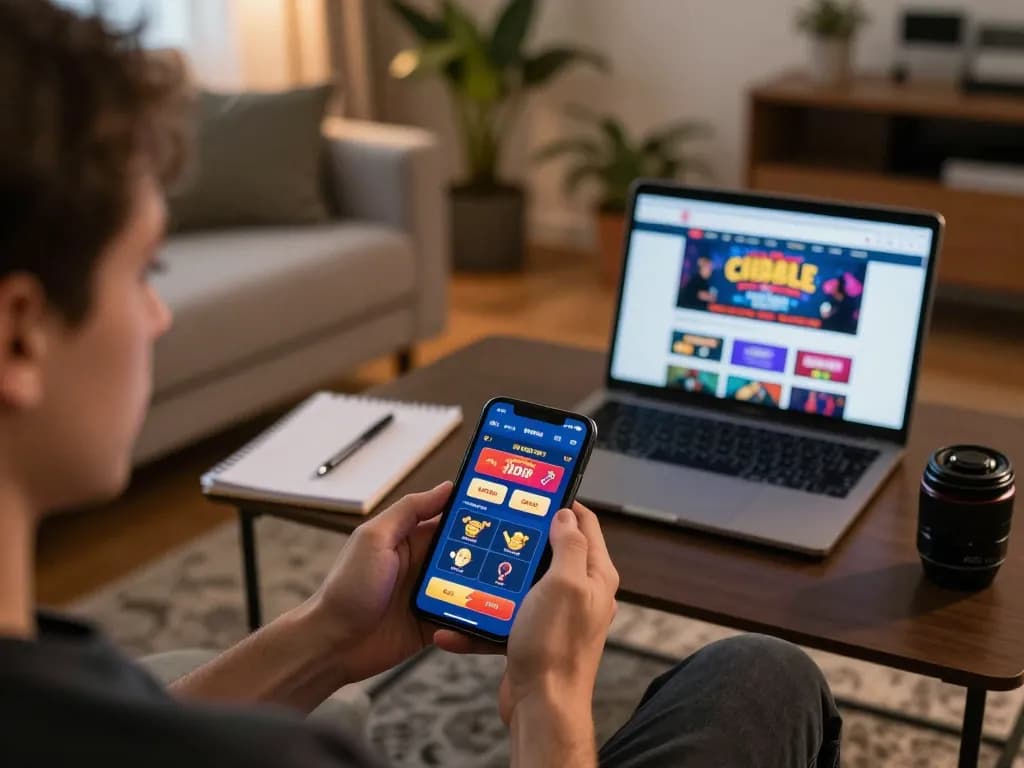 Engaging with online casinos in Canada reddit through a smartphone in a cozy home setting