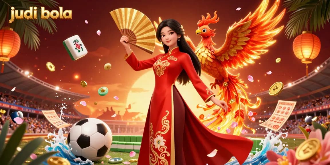 Experience thrilling judi bola betting action with a vibrant 3D scene featuring diverse gambling elements.