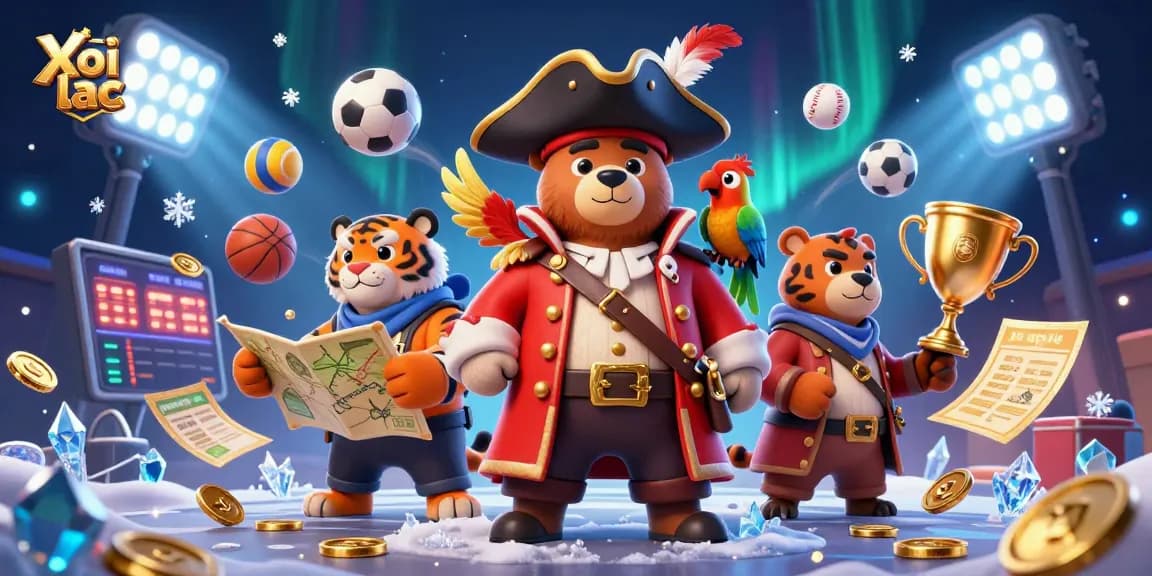Xoi lac engages players in a thrilling scene with colorful sports elements and dynamic characters.