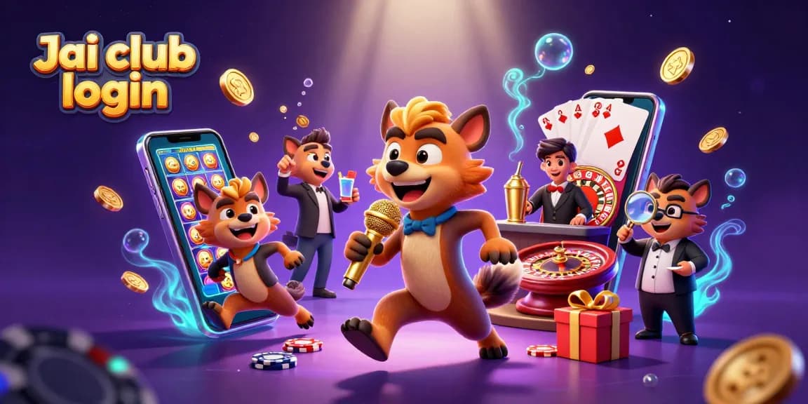 Engage with Jai club login through a vibrant casino scene featuring hyenas and lively gaming elements