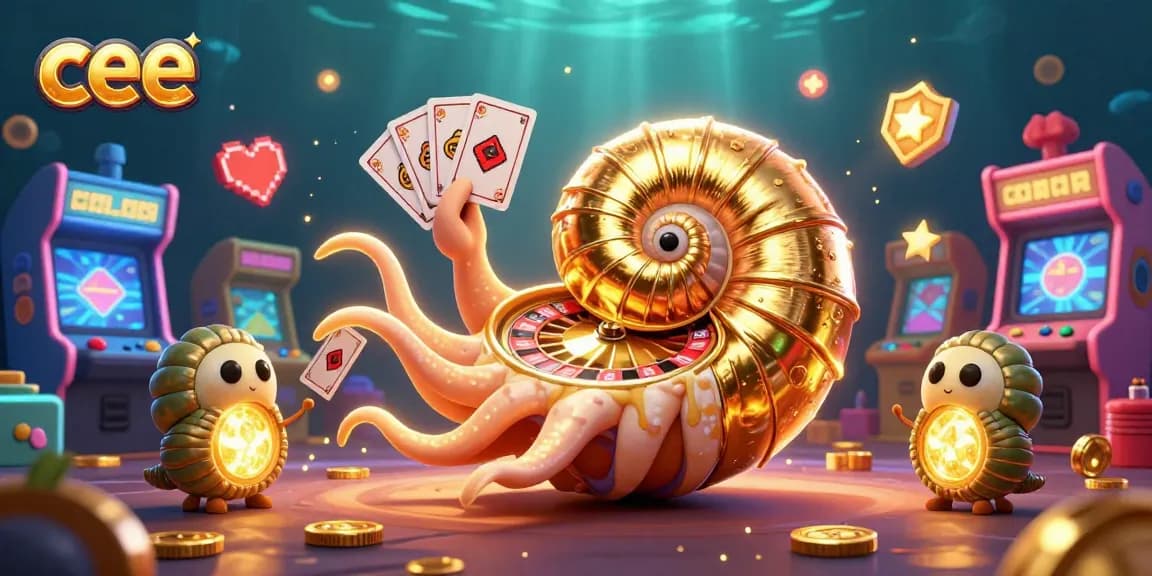 Engage with cee's vibrant credit card casino scene featuring animated nautilus and glowing elements.