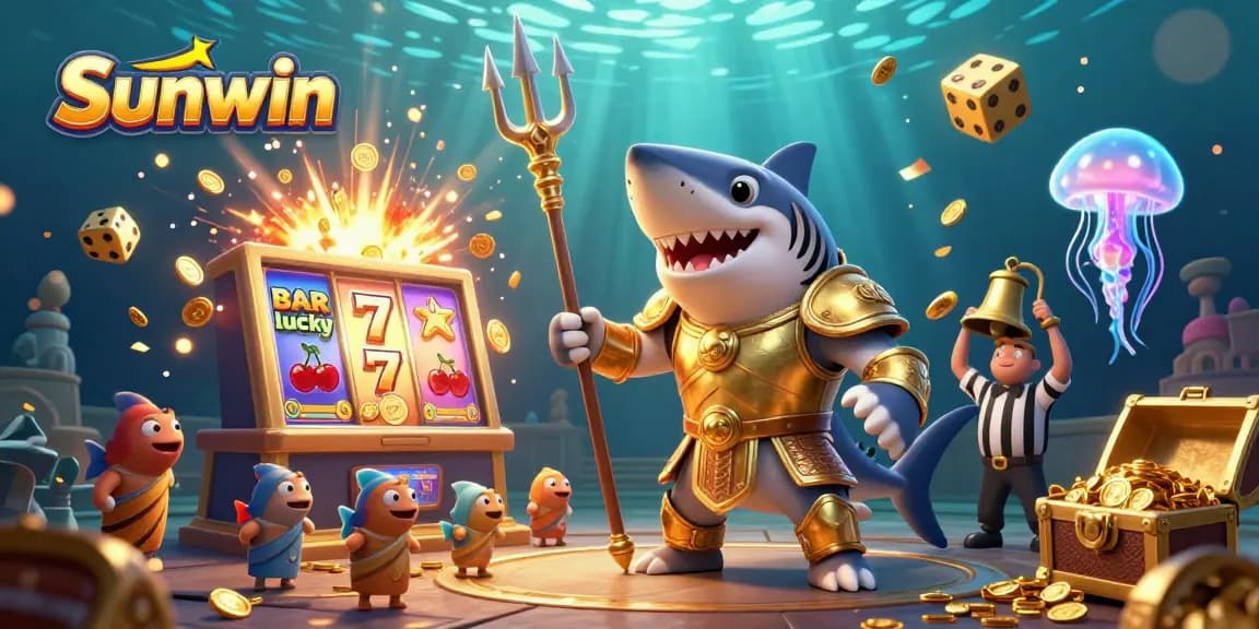 Experience thrilling gaming excitement at Sunwin with vibrant casino elements in this underwater scene.