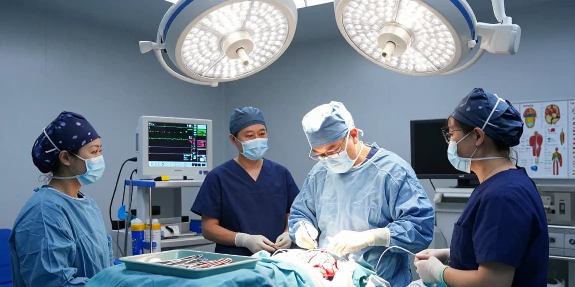 Beyin ameliyatı being performed by a skilled surgeon in a modern operating room, showcasing advanced surgical equipment and a dedicated medical team.