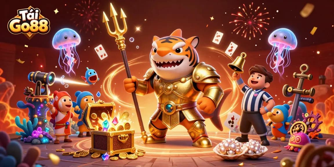 Win exciting rewards with Tải Go88 in a vibrant underwater casino scene featuring a fierce tiger shark.
