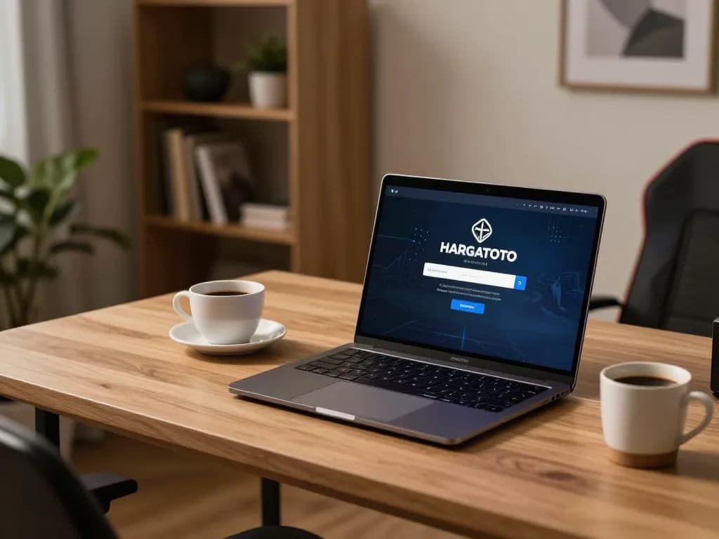 Engaging HARGATOTO login scene at stylish gaming setup, showcasing online gambling experience.