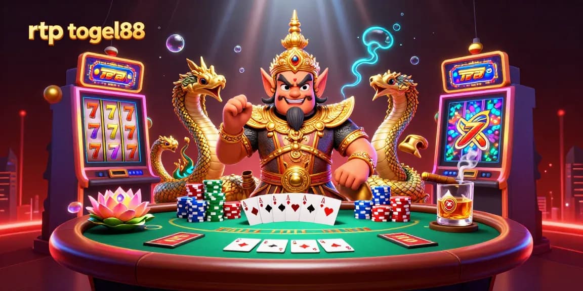 Engage in thrilling gameplay at rtp togel88 with vibrant slots and poker elements illustrated.