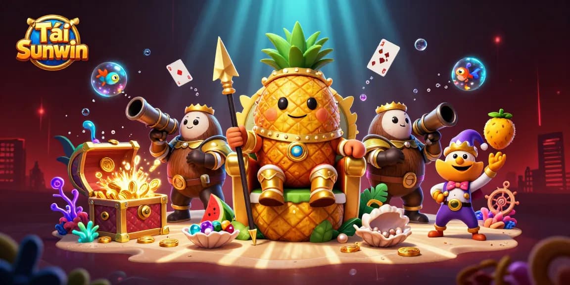 Tải Sunwin and win big at the tropical casino with golden treasures and vibrant characters.