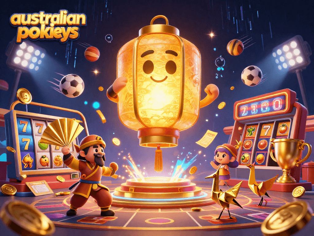Engage with australian online pokies through vibrant golden characters and dynamic gaming elements.