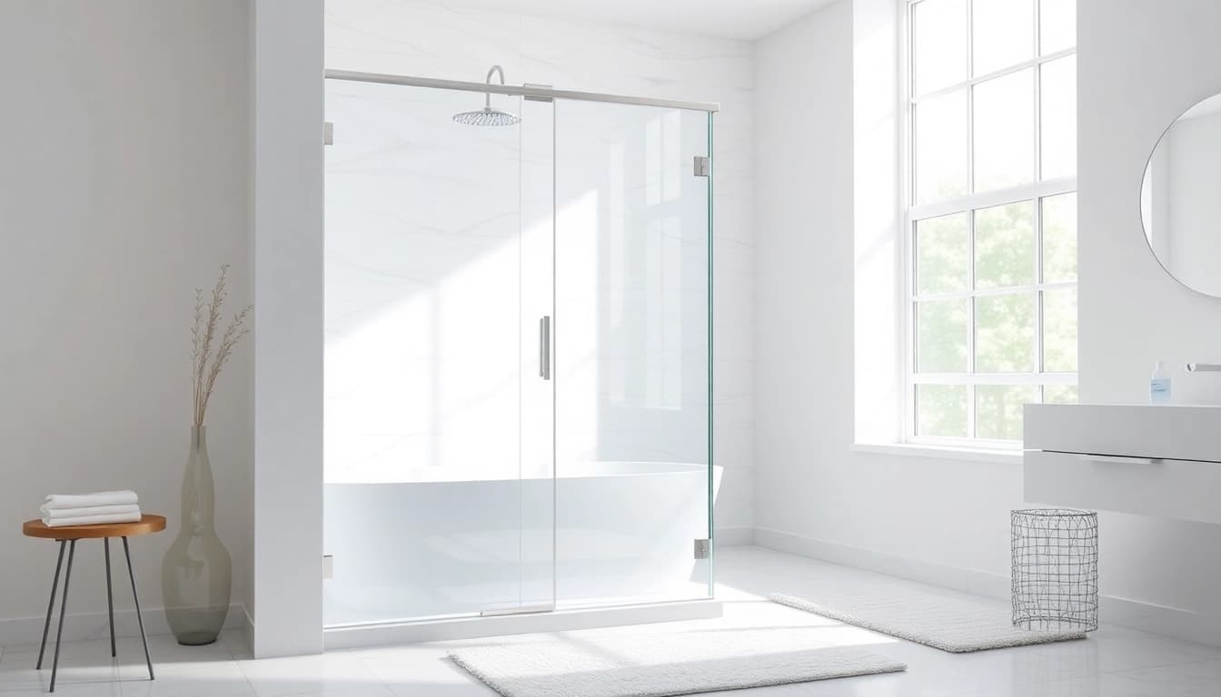 Showcasing stylish shower screens semi frameless in a bright and modern bathroom setting.