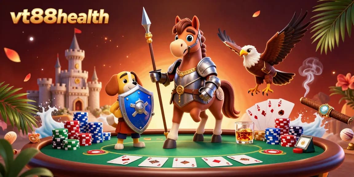Experience thrilling gameplay with vt88health, featuring a knight and poker elements in a dynamic scene.