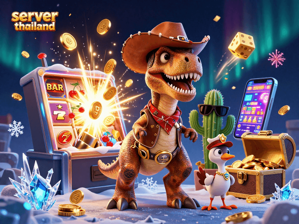 Engage in thrilling play with server thailand showcasing lively characters and vibrant casino elements.