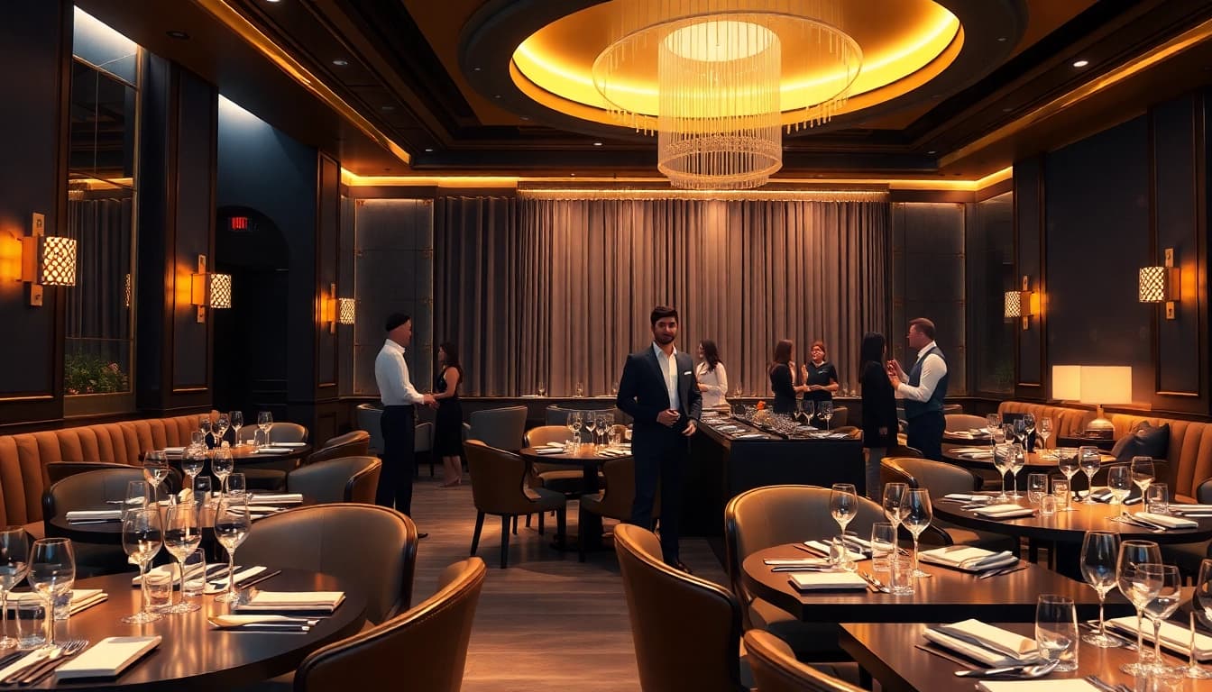 Experience the luxurious setting of gdmc.bio's shirt room with a vibrant atmosphere and stylish staff.