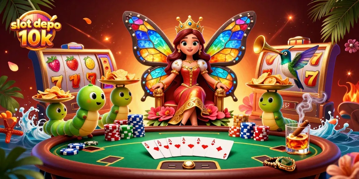 Memainkan slot depo 10k dengan mesin slot menarik dan ratu kupu-kupu di kasino.