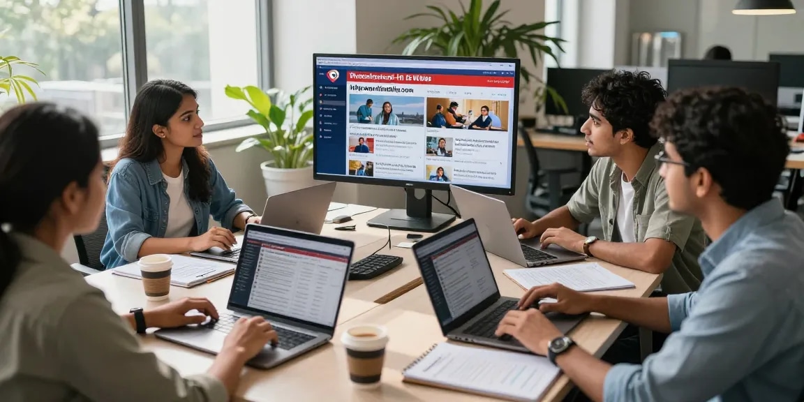 Journalists collaborating on current events at https://www.theindaily.com in a modern newsroom environment.