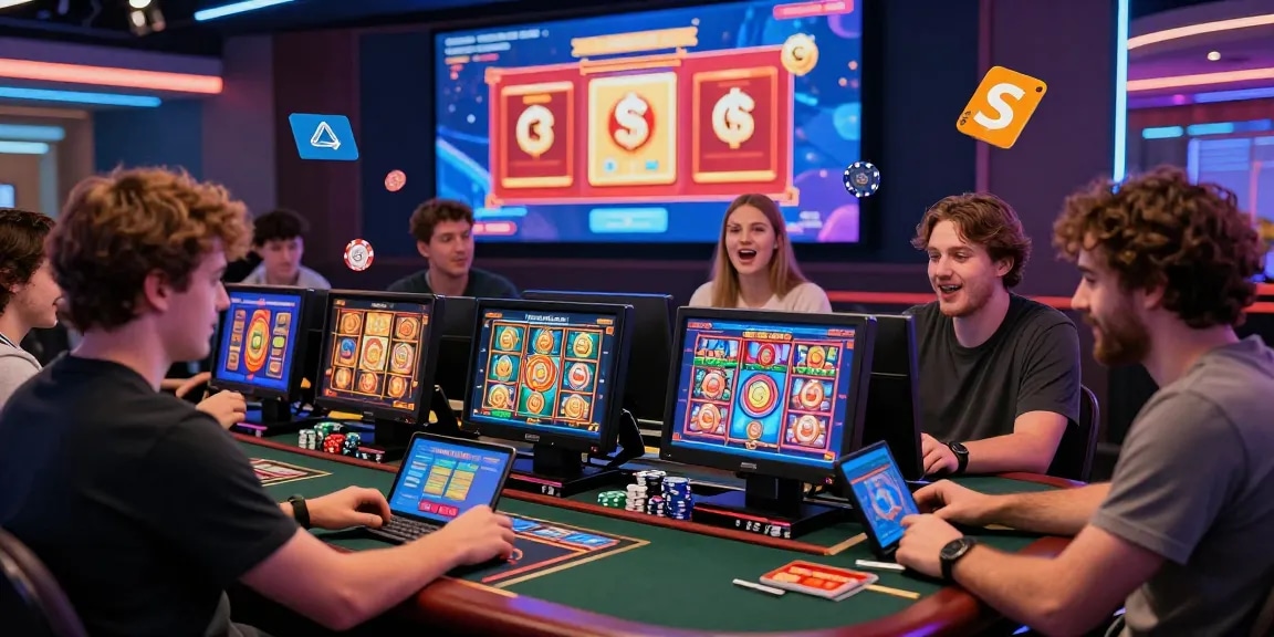 Players enjoying garuda303 online slots, vibrant graphics and excitement in a lively casino atmosphere.