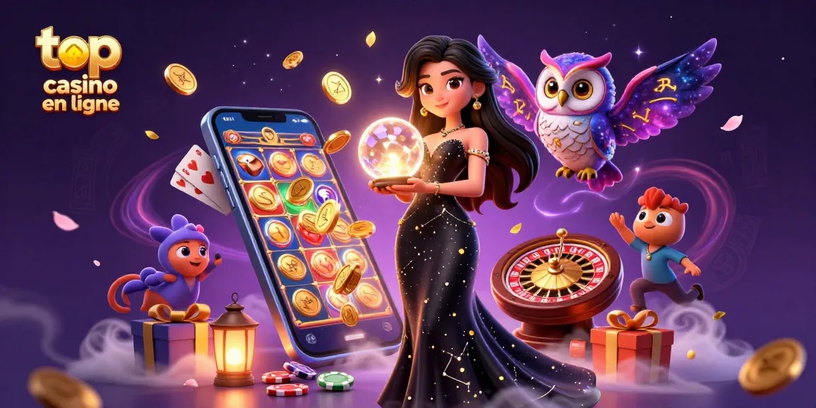 Découvrez le meilleur casino en ligne avec une femme magnifique et un hibou mystique dans une scène de jeu vibrante.