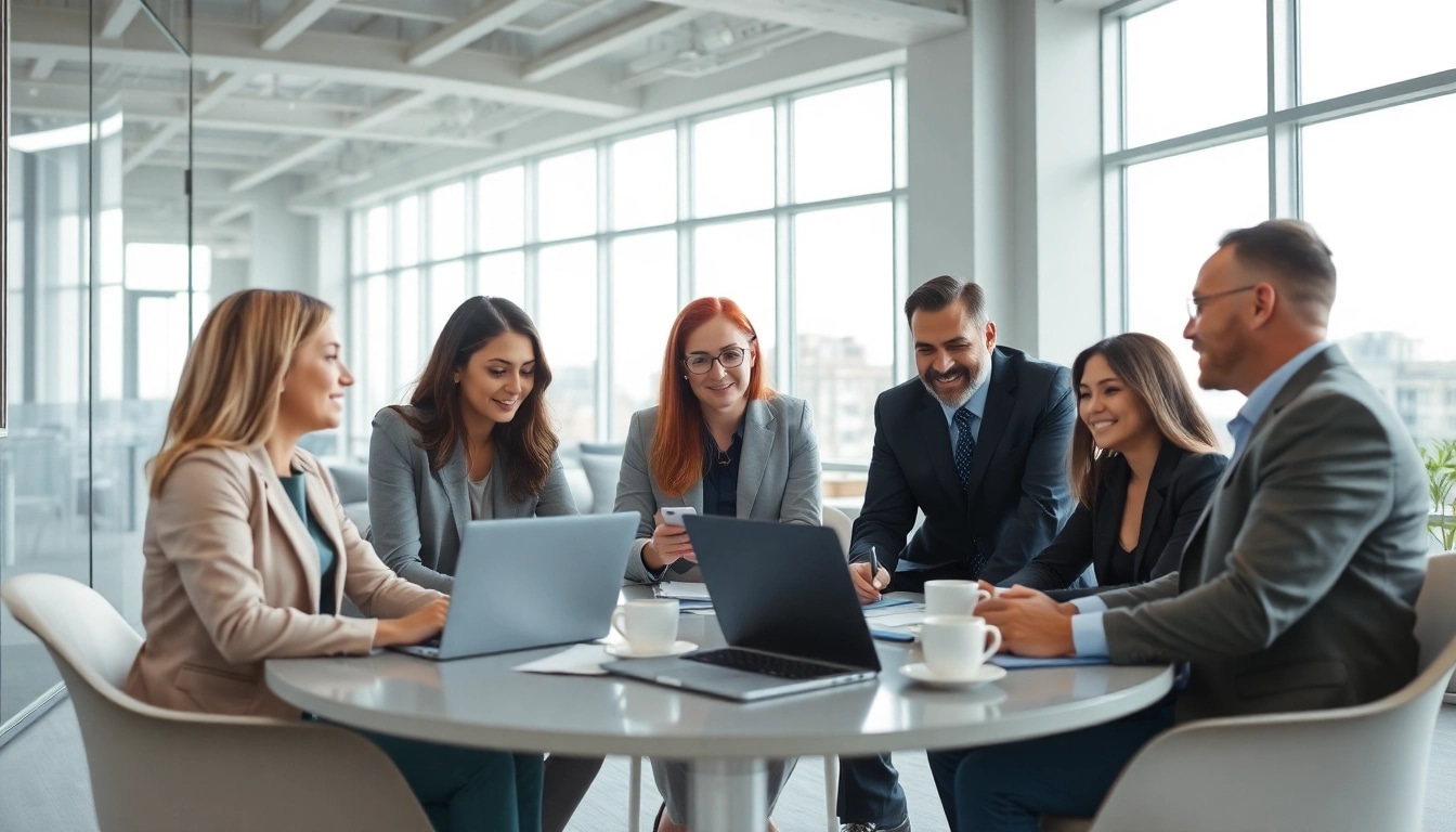 Engaging professionals in debt collection uk strategy session in a modern office space.