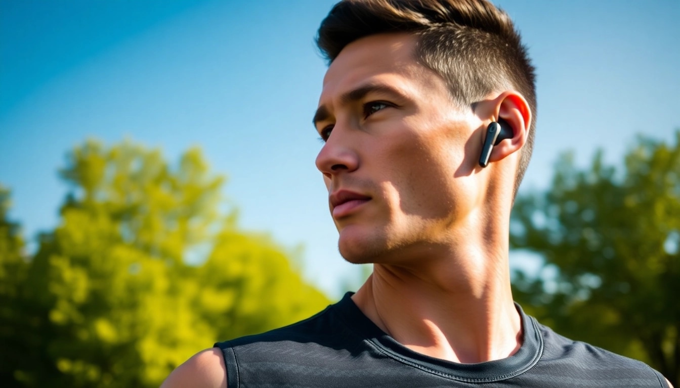 Experience dynamic sound with F1 Bone Conduction Headphones during an outdoor workout.