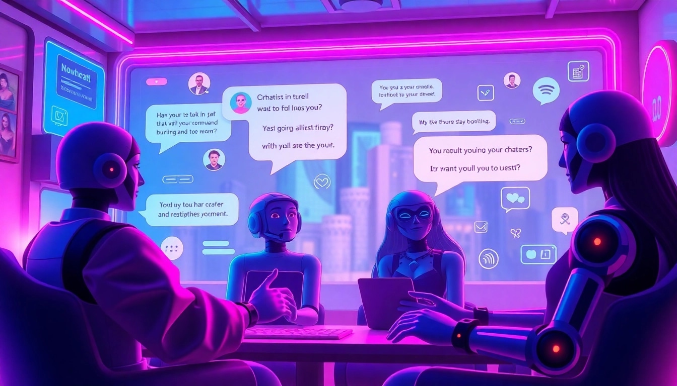 Exploring free nsfw ai chatbots in a vibrant digital interaction scene with engaging avatars and chat bubbles.
