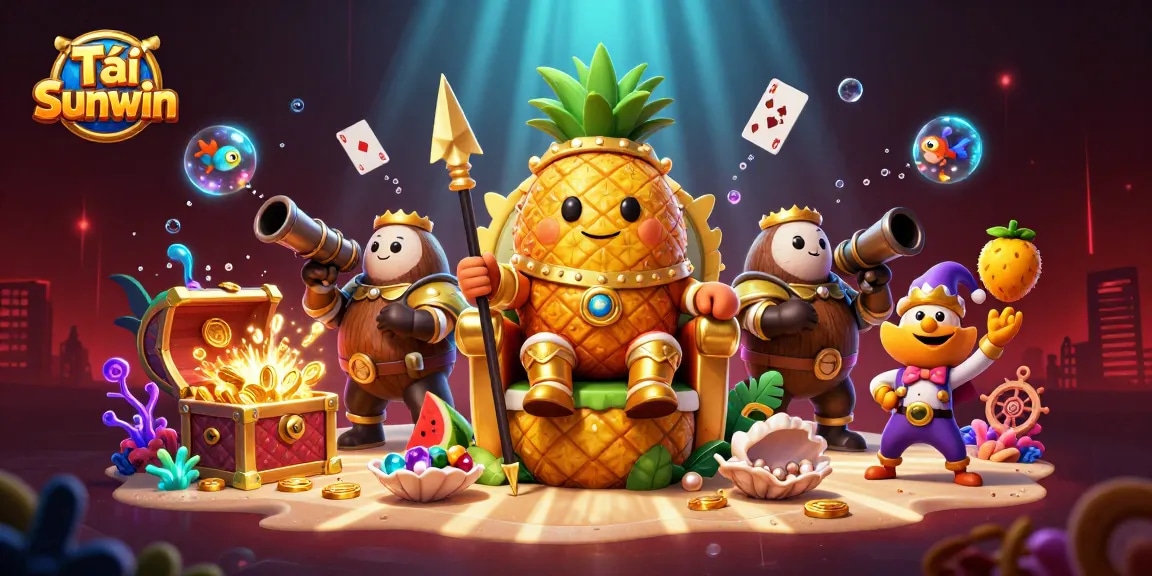Tải Sunwin and win big at the tropical casino with golden treasures and vibrant characters.