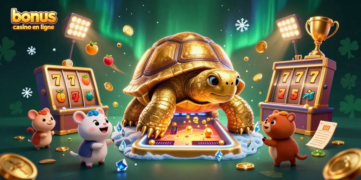 Gagnez avec les meilleures offres de bonus de casino en ligne, illustration festive et colorée.