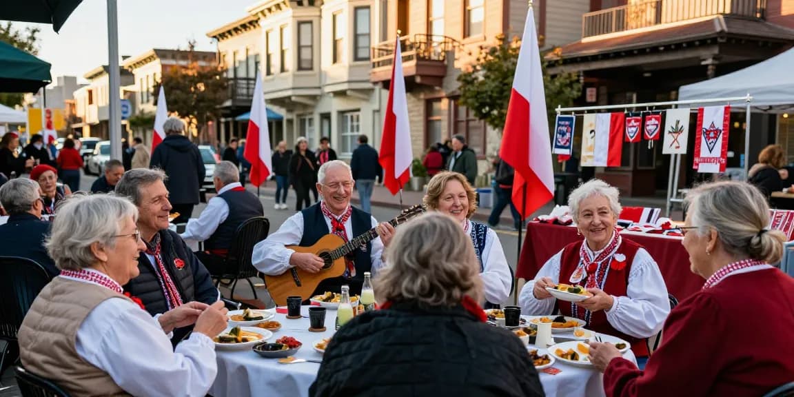 Polish community members in San Francisco enjoying cultural events at https://www.sfpol.com/ with traditional foods and music.