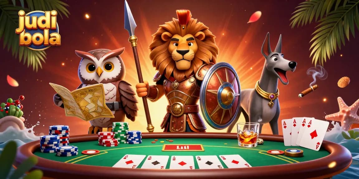 Engage in judi bola with thrilling poker action featuring vibrant game elements and strategic characters.