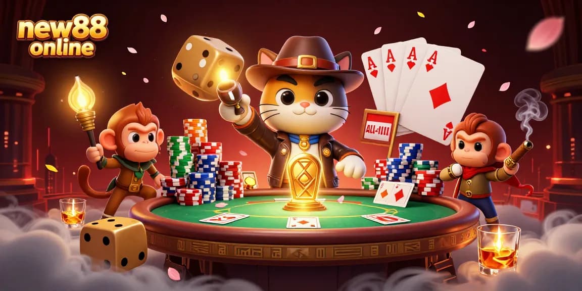 Experience thrilling games at new88 online with vibrant illustrations of gambling adventures.