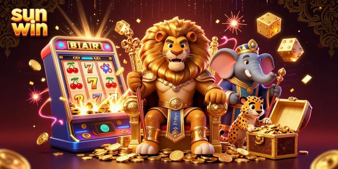 Join the fun at sun win with dynamic slot reels and jackpot excitement in a vibrant casino scene.