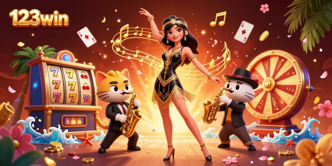 Experience the excitement of 123win with dynamic slots and vibrant 3D characters capturing casino energy.