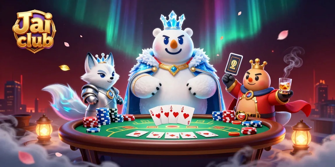 Engage with Jai club players at a vibrant poker table featuring dynamic game elements and a magical backdrop.