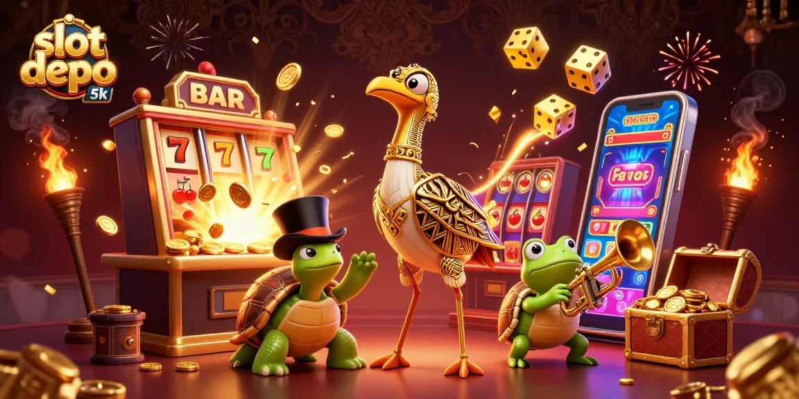 Engage in slot depo 5k gameplay with lively characters amidst jackpot chance elements and vibrant casino atmosphere.