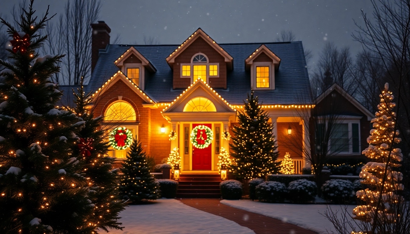 Enhance your space with beautiful holiday lighting illuminating a festive home.