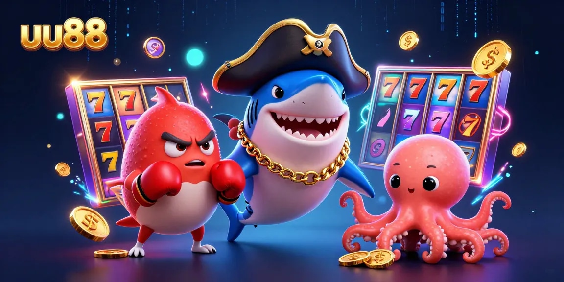 Play exciting games and win at uu88, experiencing vibrant casino fun with thrilling characters and colorful slot machines.