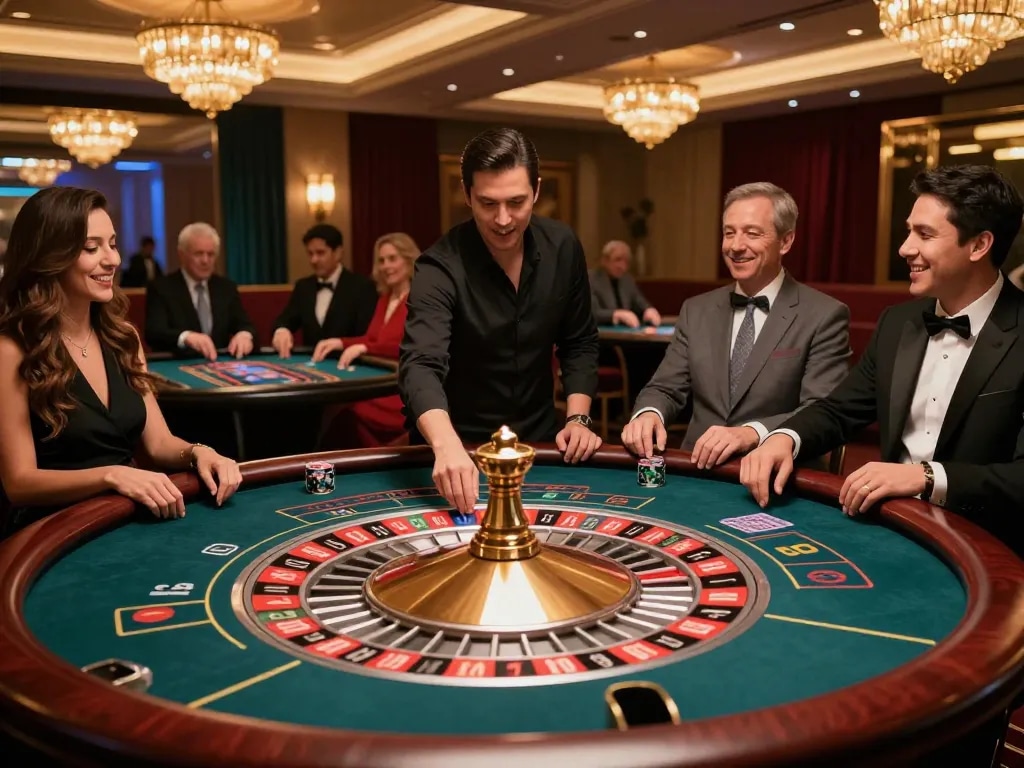 Nohu90 live casino experience with players at roulette table enjoying their game.