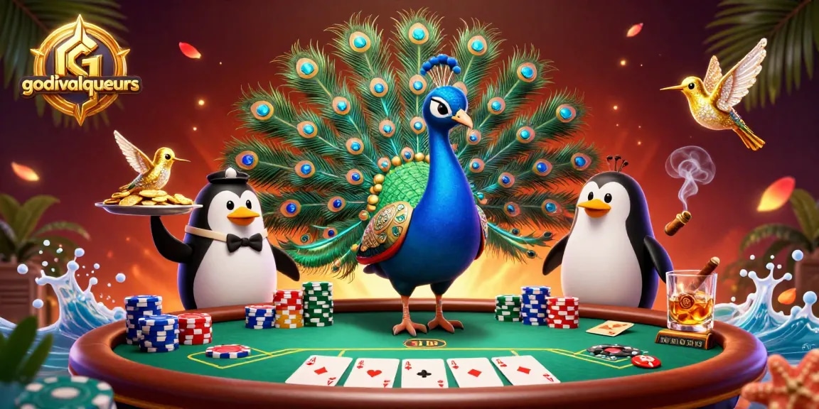 Experience exciting gameplay with godivaliqueurs amidst dynamic poker action in a vibrant casino scene.